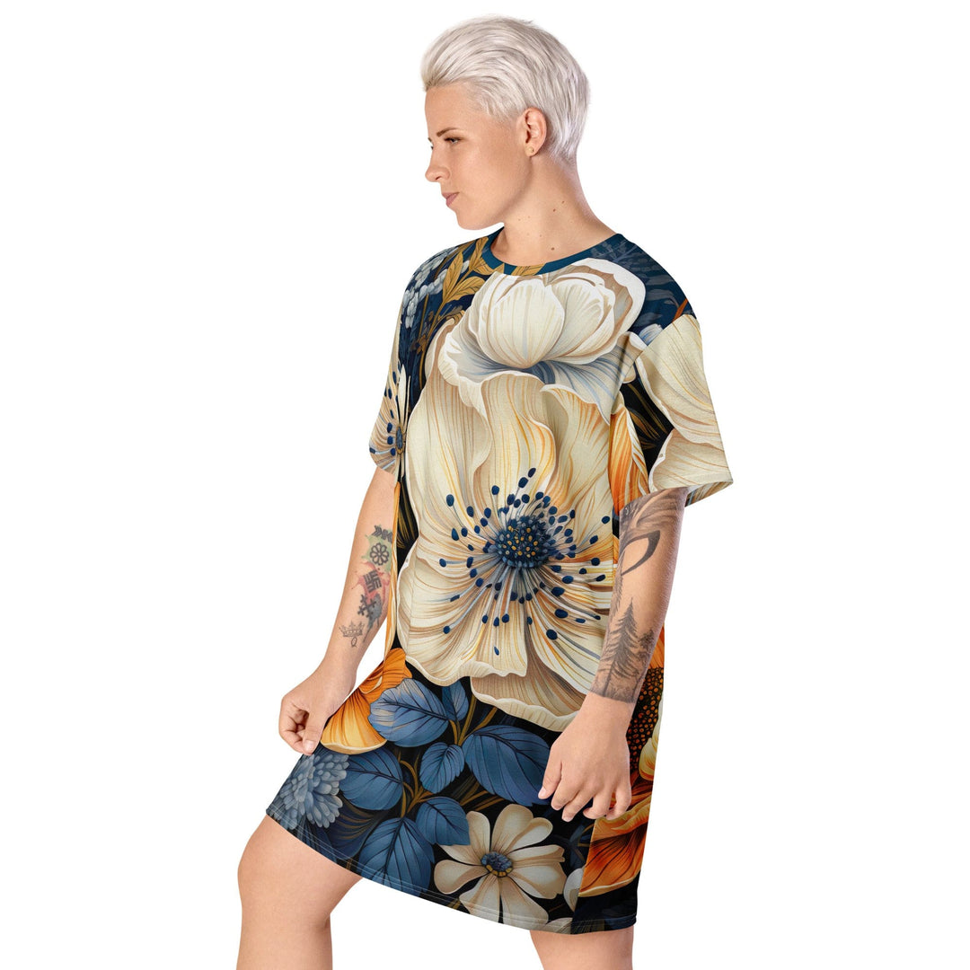 Womens Graphic T-shirt Dress Floral Blue Print - Womens | Dresses | T-Shirts