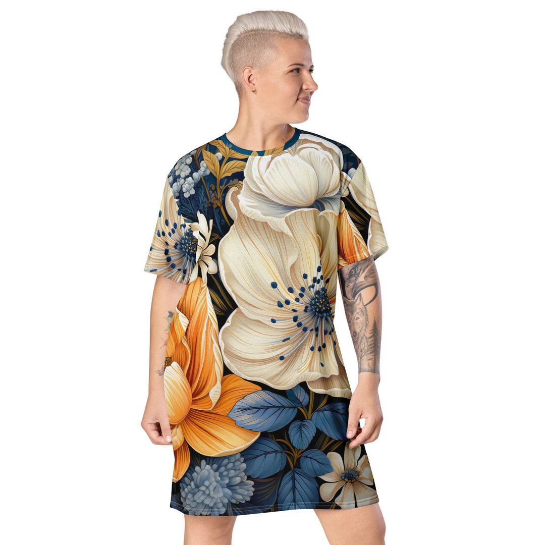 Womens Graphic T-shirt Dress Floral Blue Print - Womens | Dresses | T-Shirts