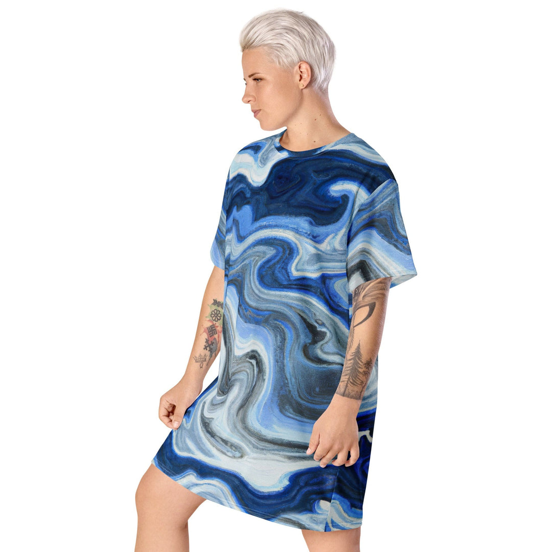 Womens Graphic T-shirt Dress Blue Grey Marble Print - Womens | Dresses