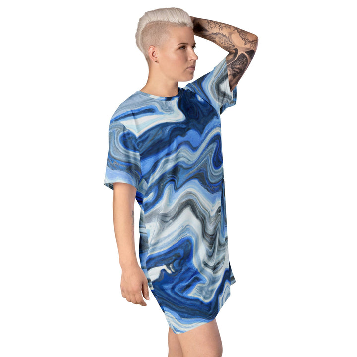 Womens Graphic T-shirt Dress Blue Grey Marble Print - Womens | Dresses