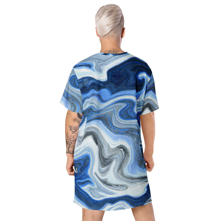 Womens Graphic T-shirt Dress Blue Grey Marble Print - Womens | Dresses