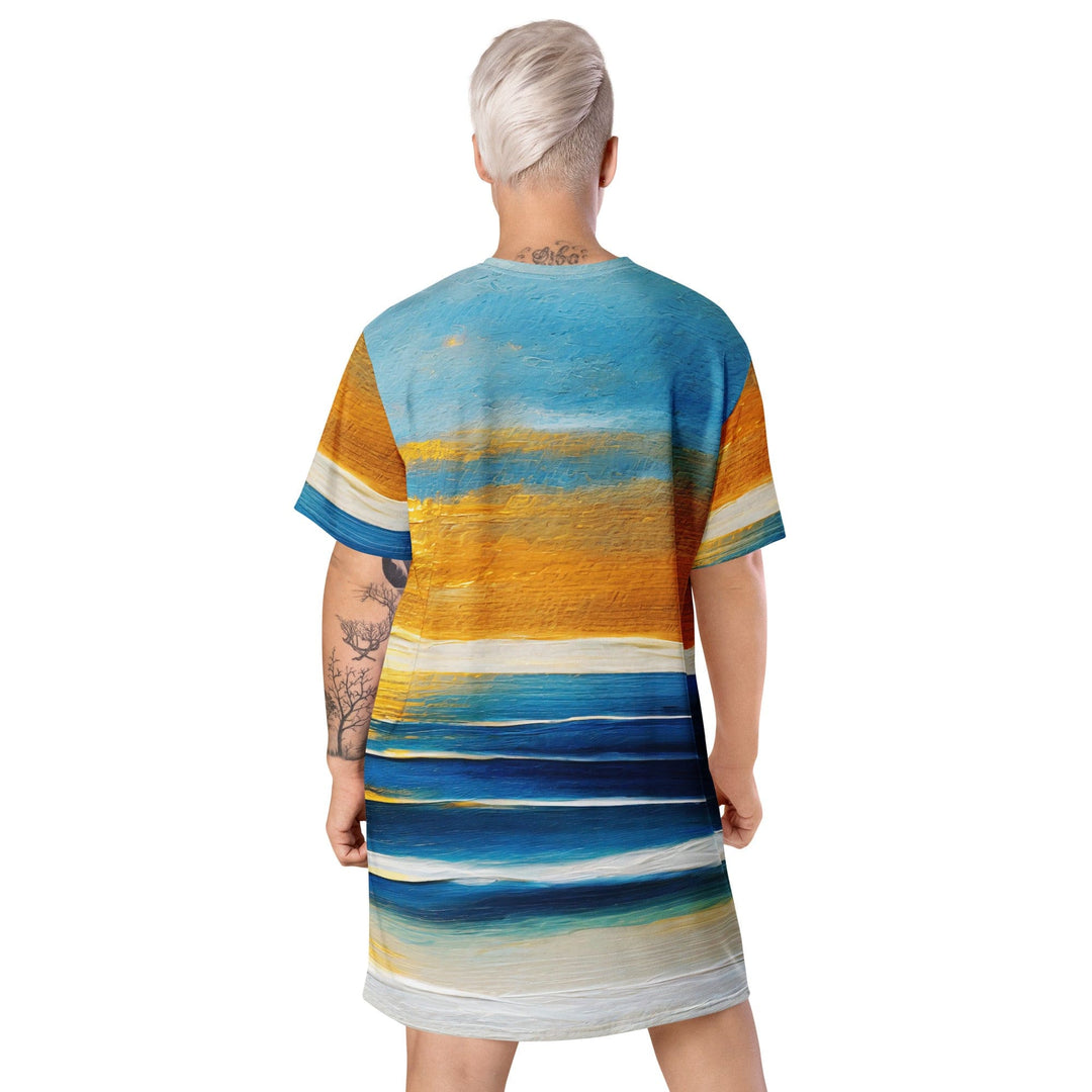 Womens Graphic T-shirt Dress Blue Ocean Golden Sunset Print 2 - Womens