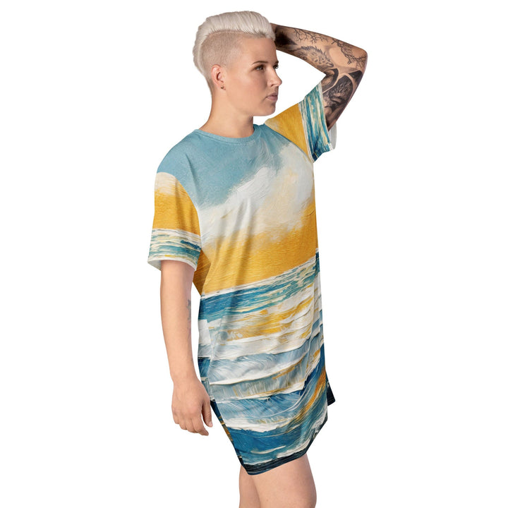 Womens Graphic T-shirt Dress Blue Ocean Golden Sunset Print 3 - Womens