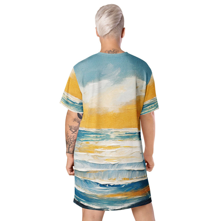 Womens Graphic T-shirt Dress Blue Ocean Golden Sunset Print 3 - Womens