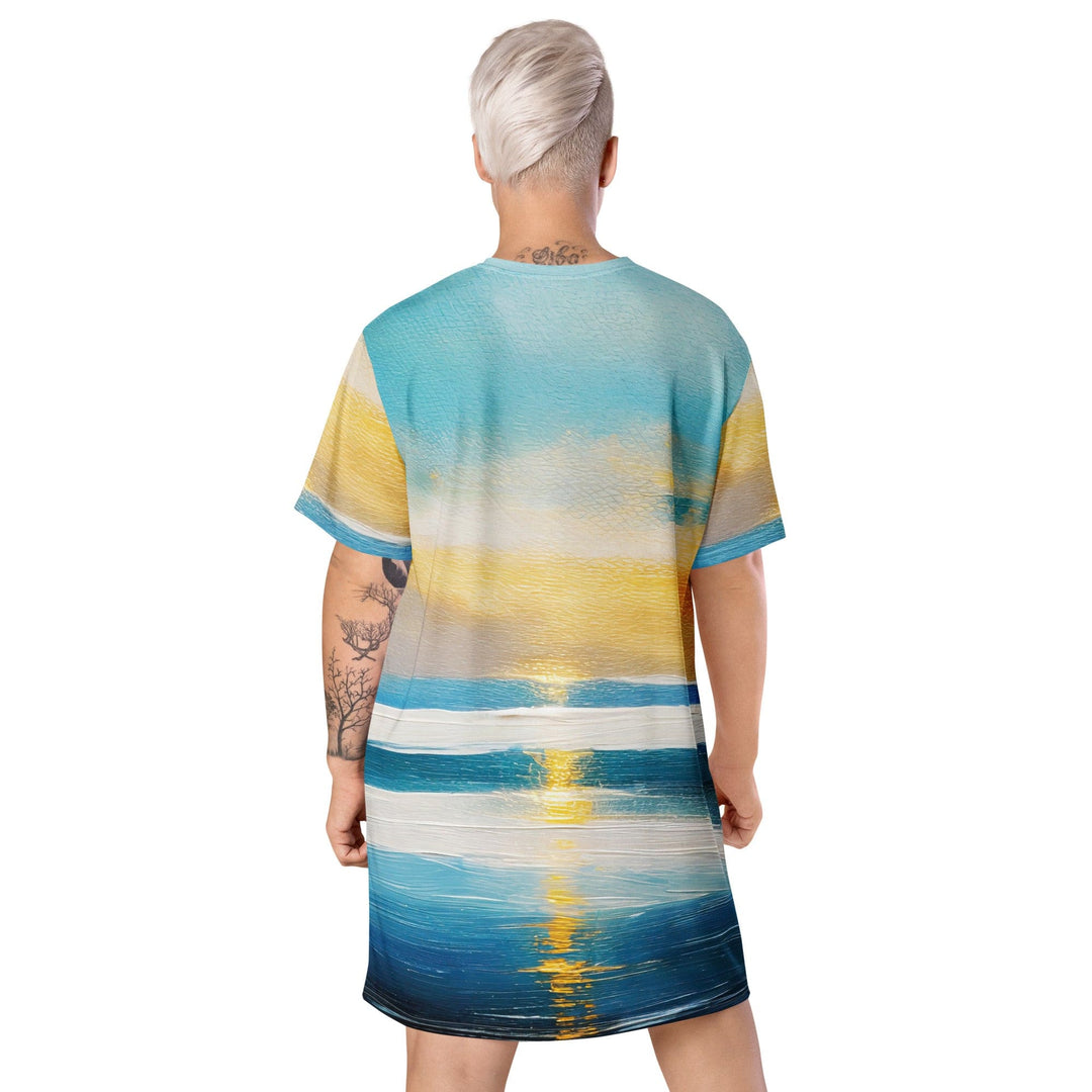 Womens Graphic T-shirt Dress Blue Ocean Golden Sunset Print 4 - Womens