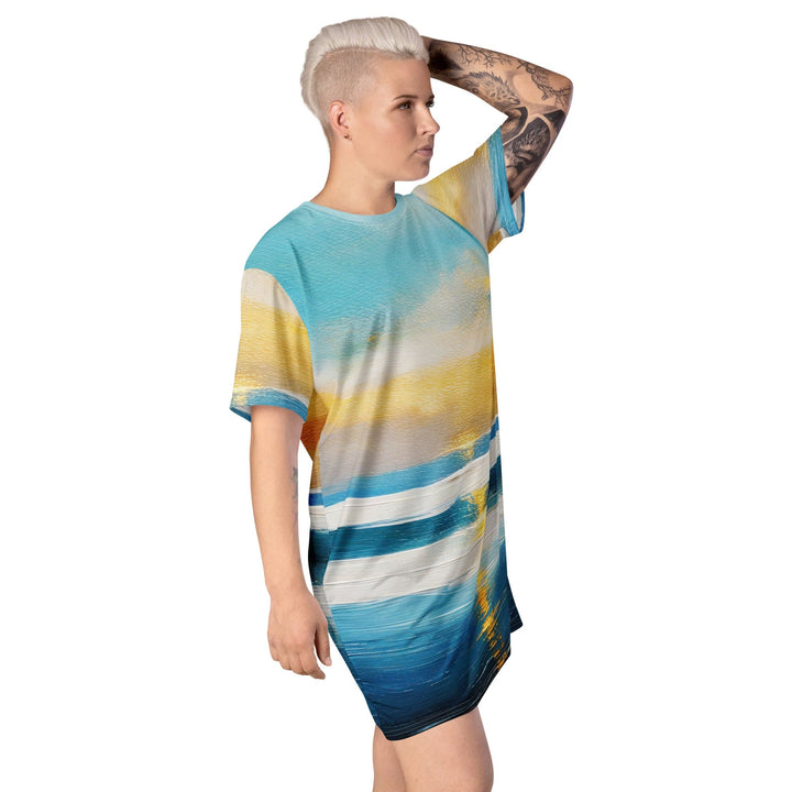 Womens Graphic T-shirt Dress Blue Ocean Golden Sunset Print 4 - Womens