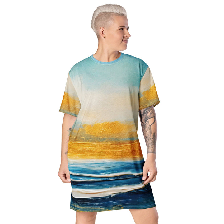 Womens Graphic T-shirt Dress Blue Ocean Golden Sunset Print - Womens | Dresses