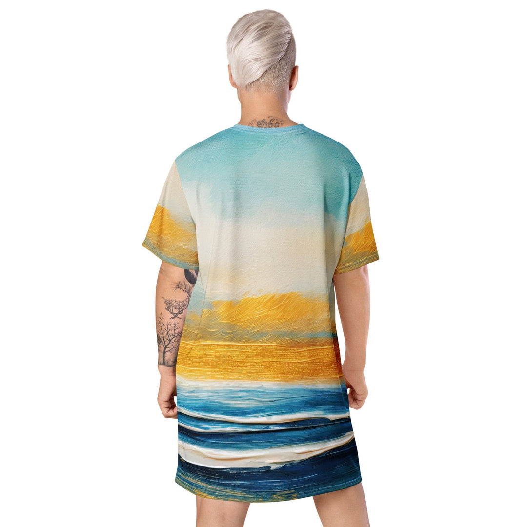 Womens Graphic T-shirt Dress Blue Ocean Golden Sunset Print - Womens | Dresses