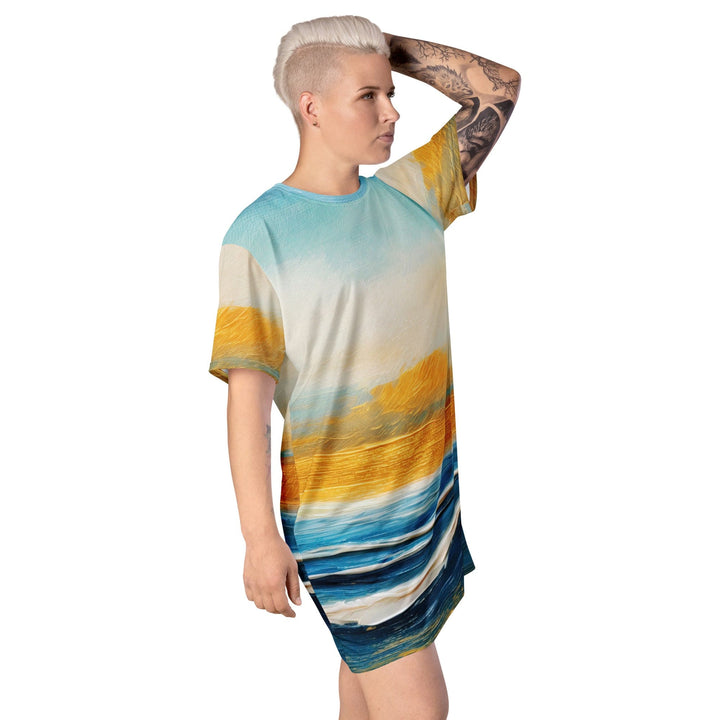 Womens Graphic T-shirt Dress Blue Ocean Golden Sunset Print - Womens | Dresses