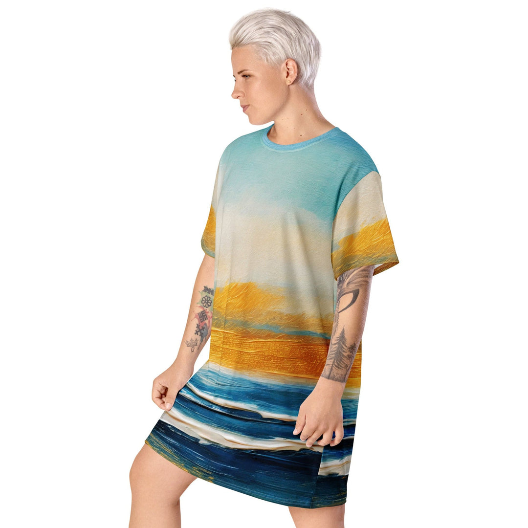 Womens Graphic T-shirt Dress Blue Ocean Golden Sunset Print - Womens | Dresses