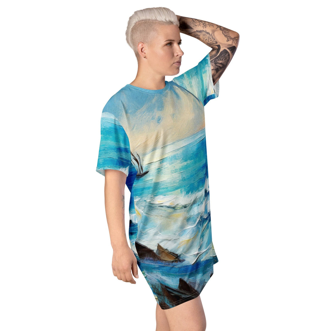 Womens Graphic T-shirt Dress Blue Ocean Print - Womens | Dresses | T-Shirts