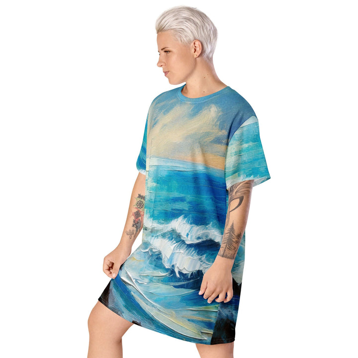 Womens Graphic T-shirt Dress Blue Ocean Print - Womens | Dresses | T-Shirts