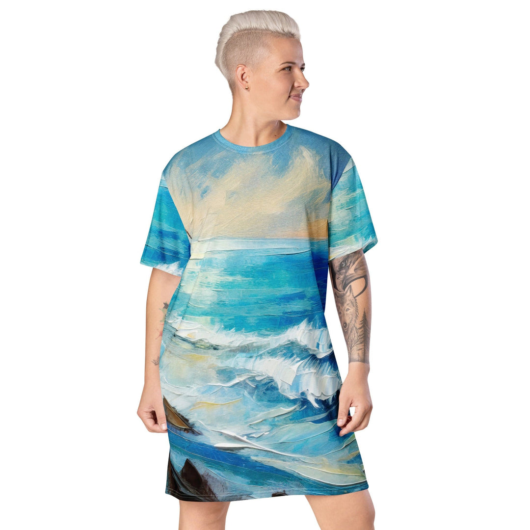 Womens Graphic T-shirt Dress Blue Ocean Print - Womens | Dresses | T-Shirts