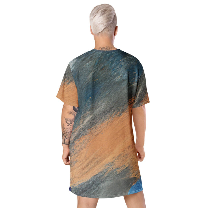 Womens Graphic T-shirt Dress Blue Orange Abstract Pattern - Womens | Dresses