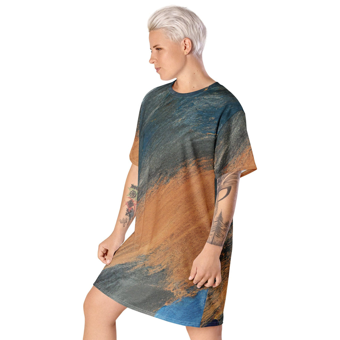 Womens Graphic T-shirt Dress Blue Orange Abstract Pattern - Womens | Dresses