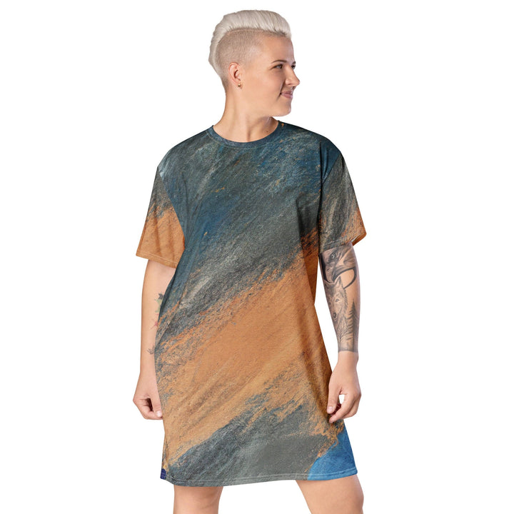 Womens Graphic T-shirt Dress Blue Orange Abstract Pattern - Womens | Dresses