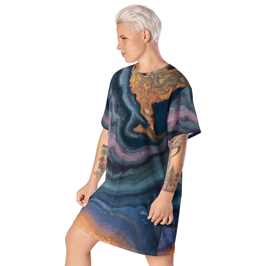 Womens Graphic T-shirt Dress Blue Pink Marble Swirl Print - Womens | Dresses