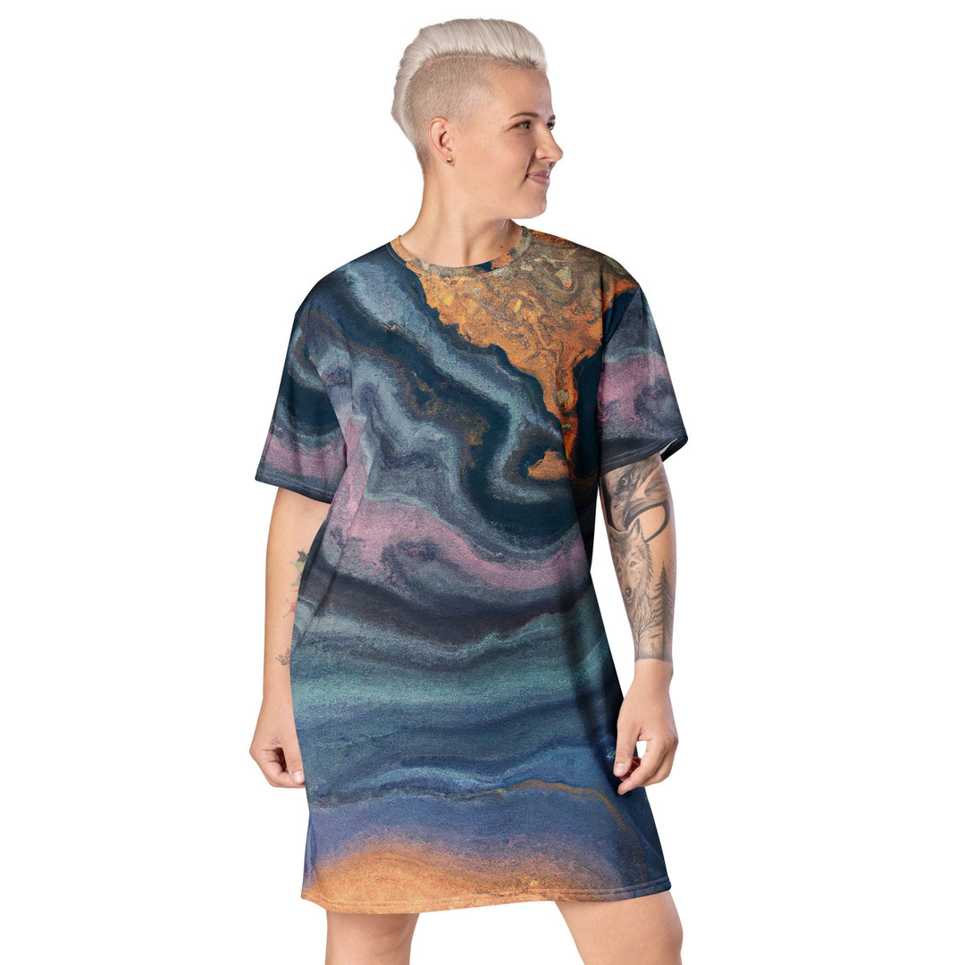 Womens Graphic T-shirt Dress Blue Pink Marble Swirl Print - Womens | Dresses