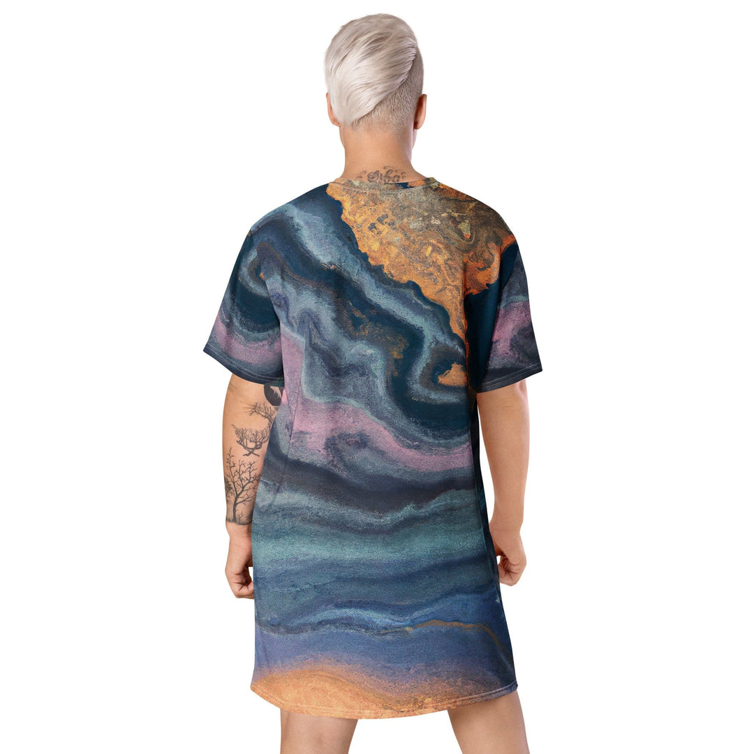 Womens Graphic T-shirt Dress Blue Pink Marble Swirl Print - Womens | Dresses