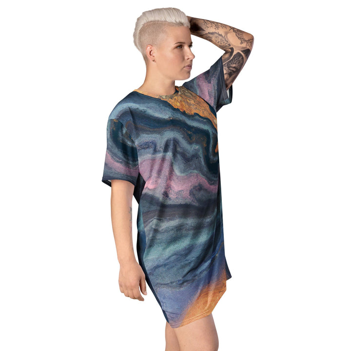 Womens Graphic T-shirt Dress Blue Pink Marble Swirl Print - Womens | Dresses