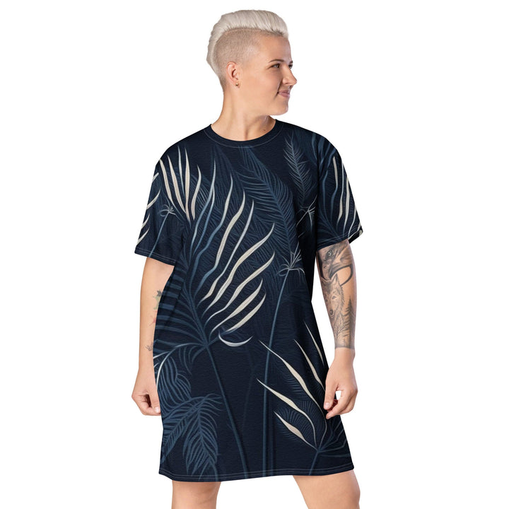 Womens Graphic T-shirt Dress Blue White Palm Leaves - Womens | Dresses