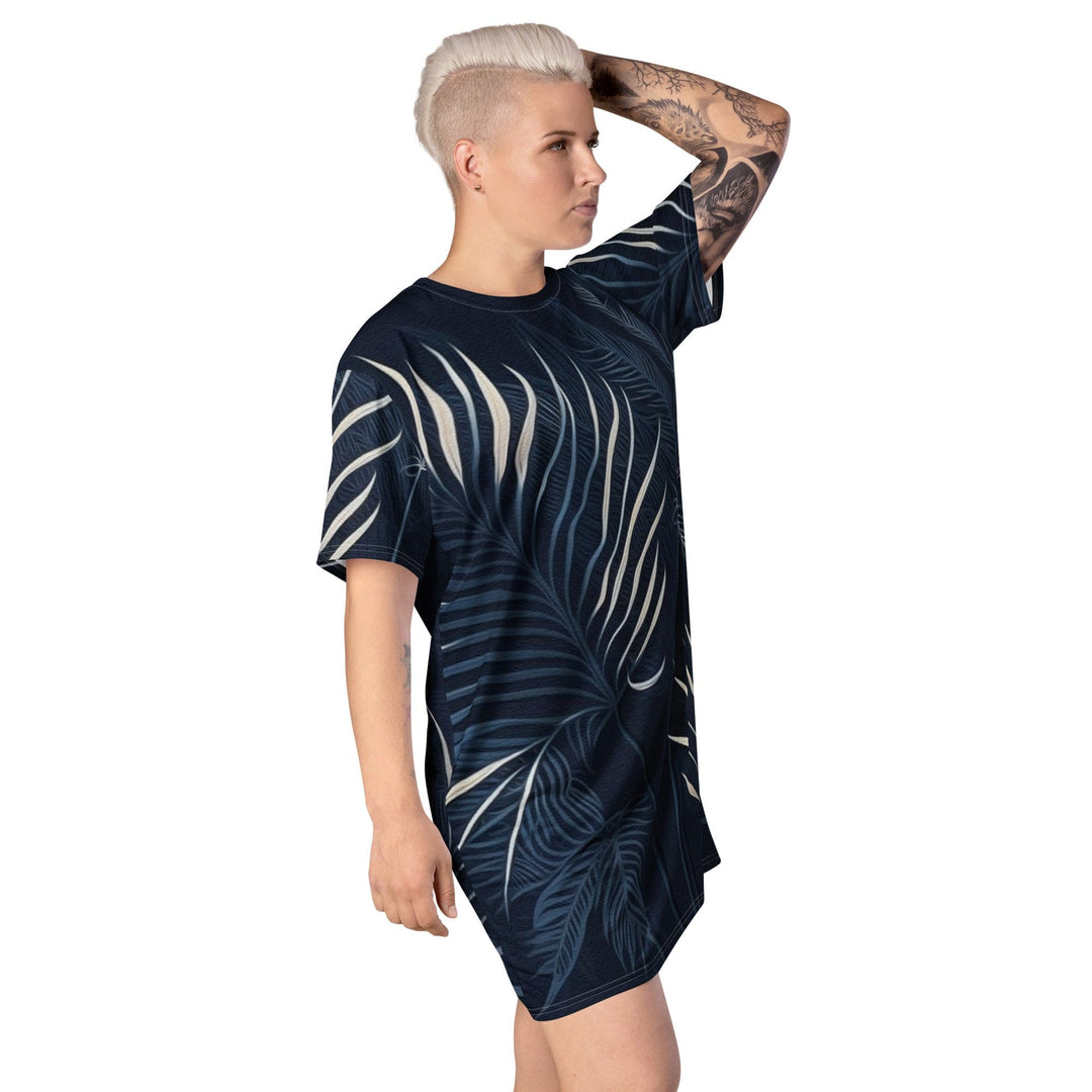 Womens Graphic T-shirt Dress Blue White Palm Leaves - Womens | Dresses