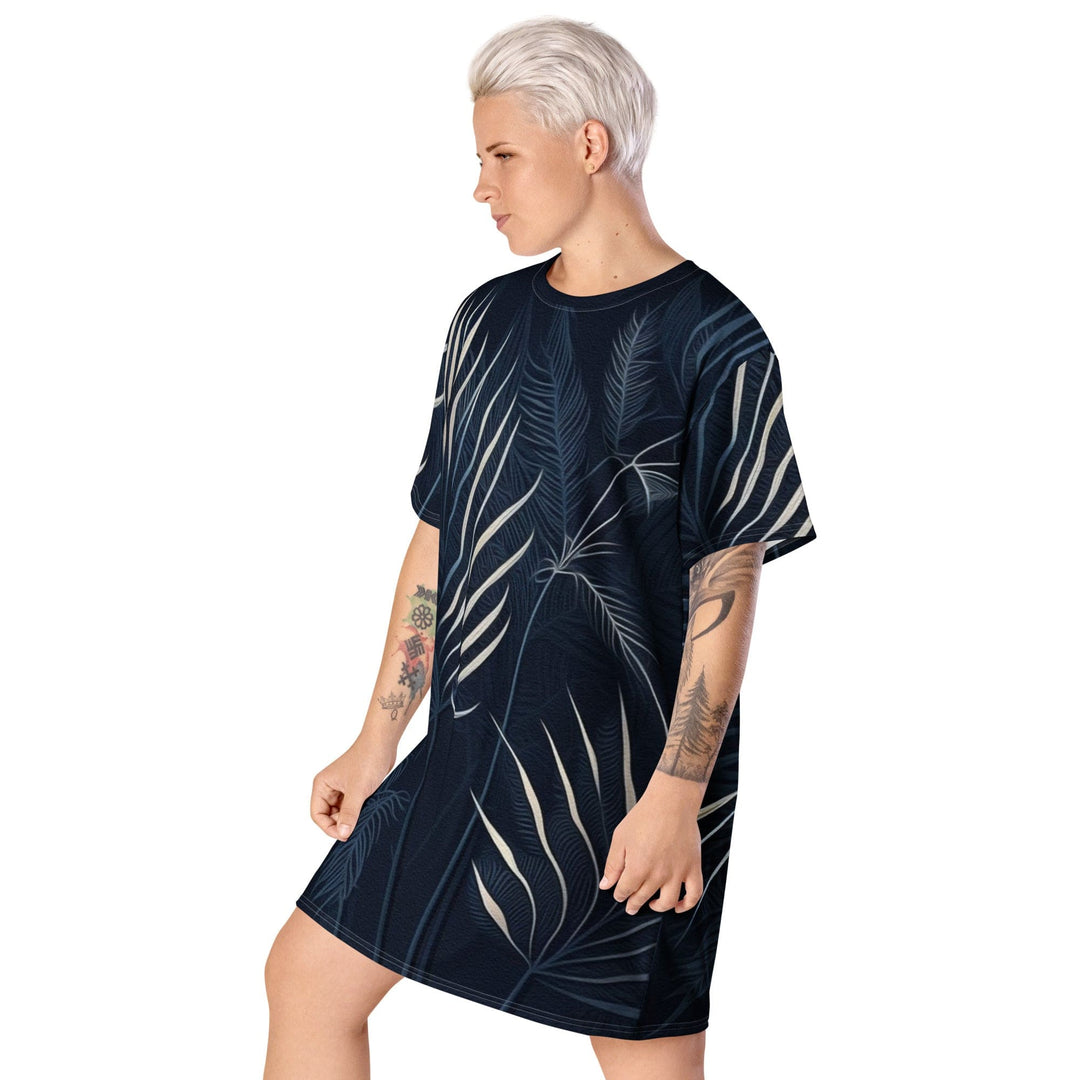 Womens Graphic T-shirt Dress Blue White Palm Leaves - Womens | Dresses