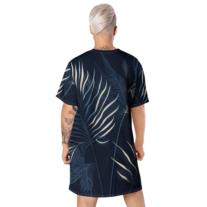 Womens Graphic T-shirt Dress Blue White Palm Leaves - Womens | Dresses