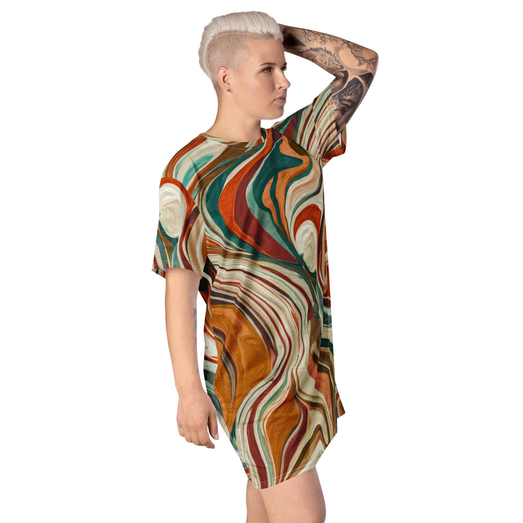 Womens Graphic T-shirt Dress Boho Brown Marble Print - Womens | Dresses