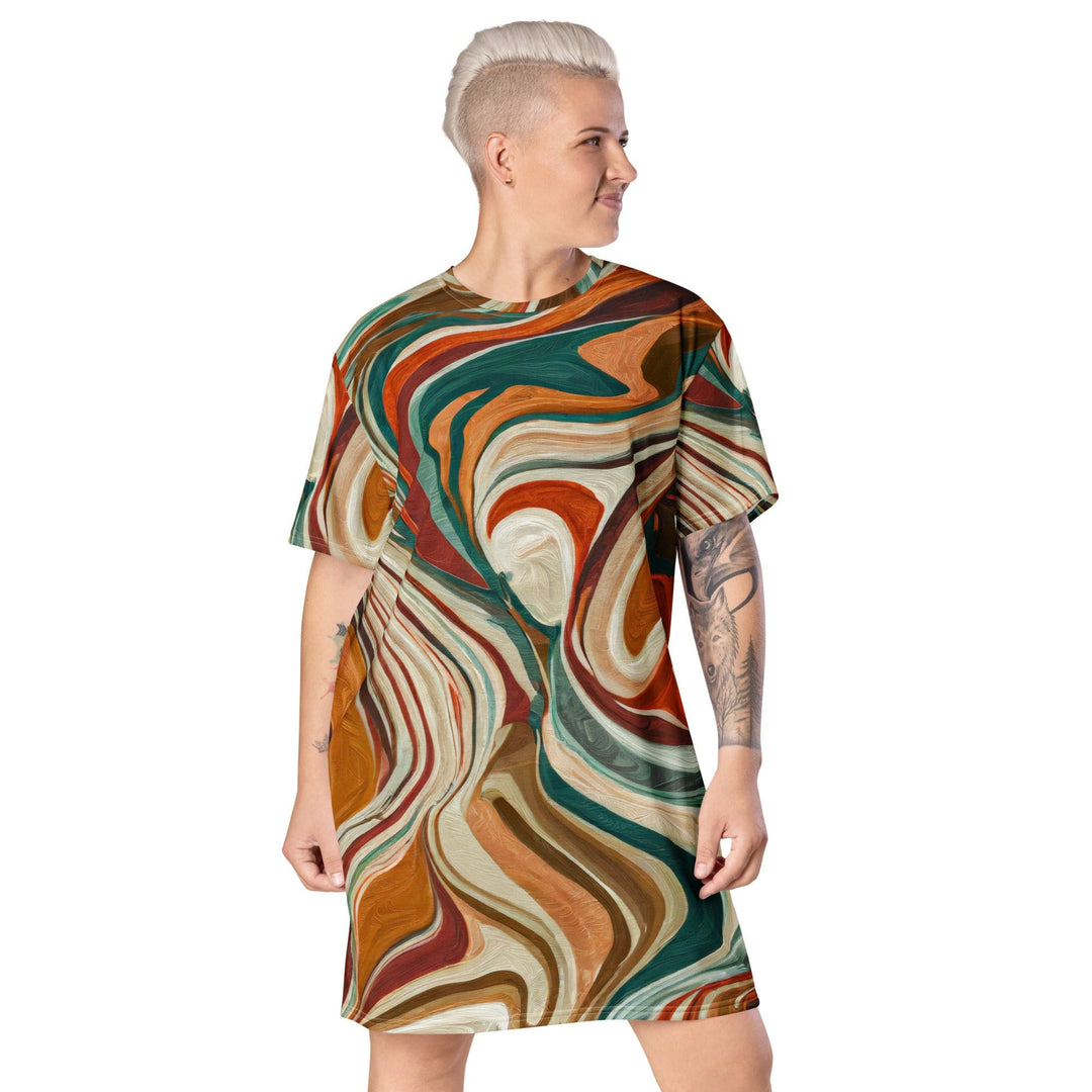 Womens Graphic T-shirt Dress Boho Brown Marble Print - Womens | Dresses