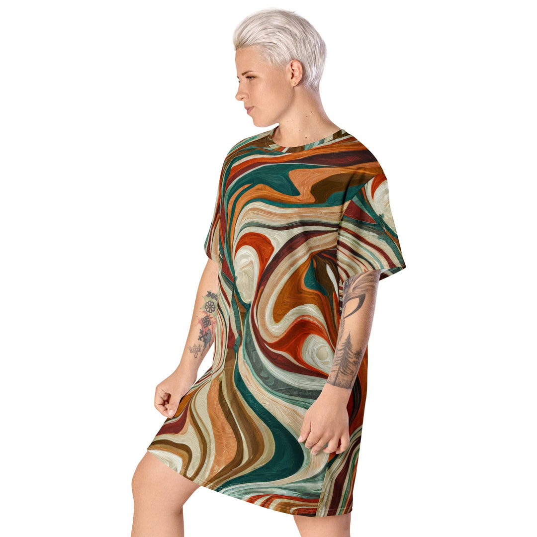 Womens Graphic T-shirt Dress Boho Brown Marble Print - Womens | Dresses