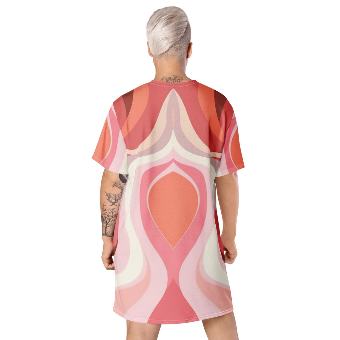 Womens Graphic T-shirt Dress Pink White Boho Swirl Lines - Womens | Dresses