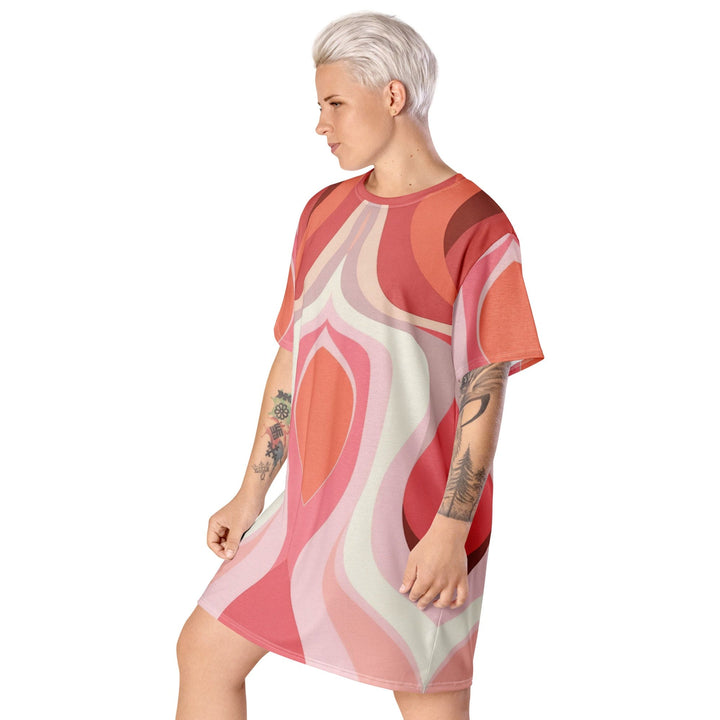 Womens Graphic T-shirt Dress Pink White Boho Swirl Lines - Womens | Dresses