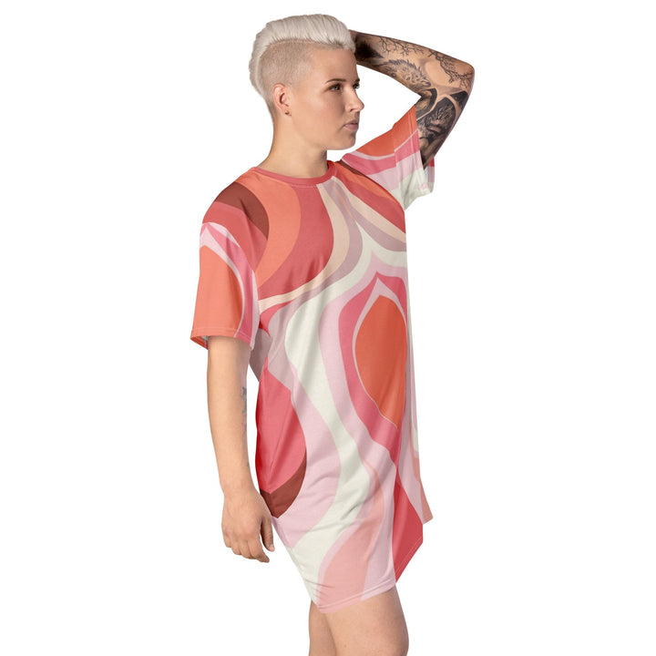 Womens Graphic T-shirt Dress Pink White Boho Swirl Lines - Womens | Dresses