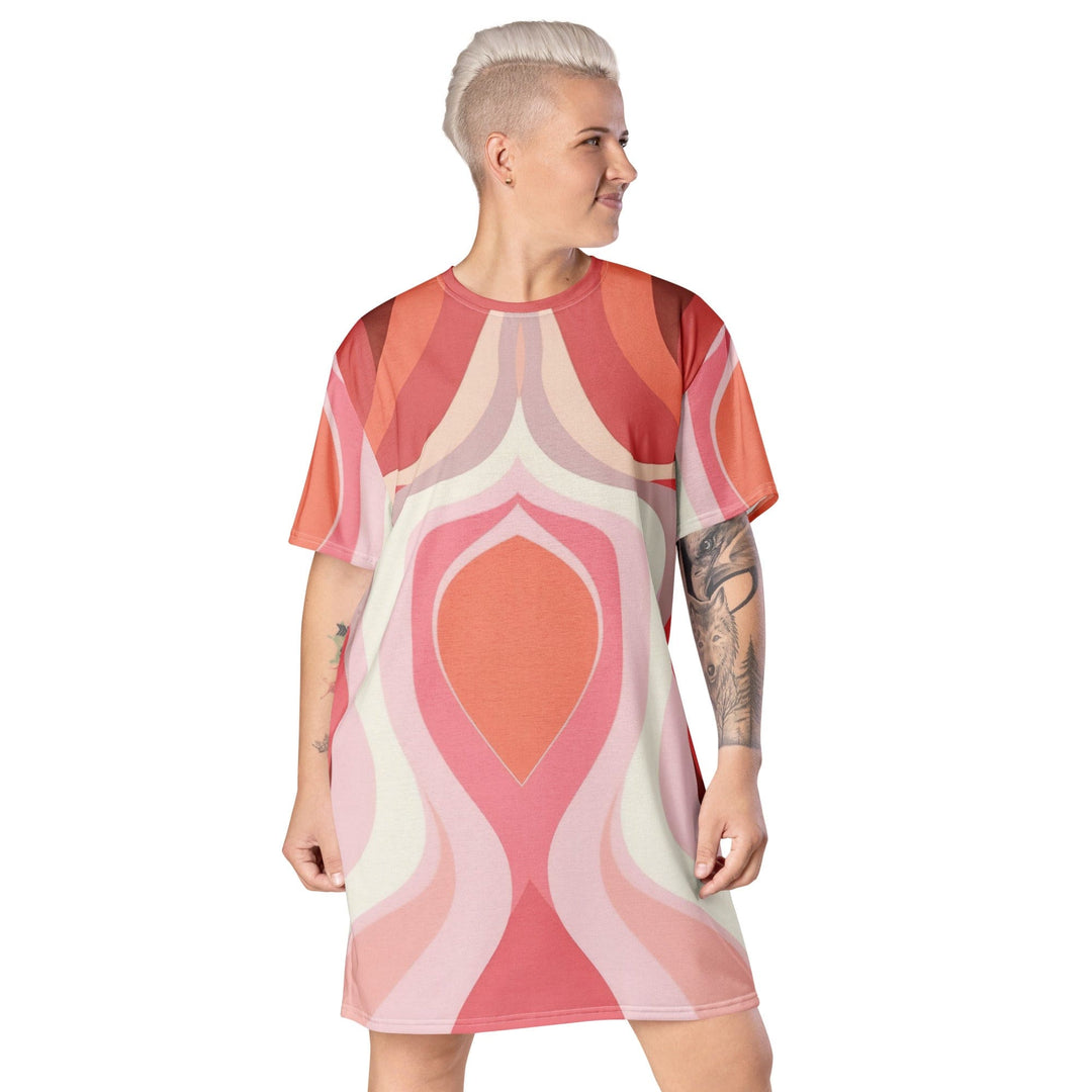 Womens Graphic T-shirt Dress Pink White Boho Swirl Lines - Womens | Dresses