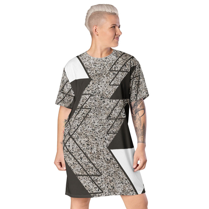 Womens Graphic T-shirt Dress Brown and White Triangular Colorblock - Womens