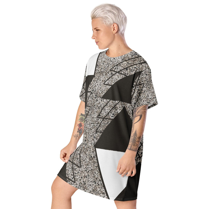 Womens Graphic T-shirt Dress Brown and White Triangular Colorblock - Womens