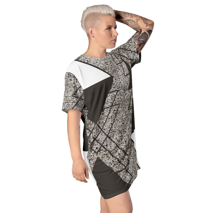 Womens Graphic T-shirt Dress Brown and White Triangular Colorblock - Womens