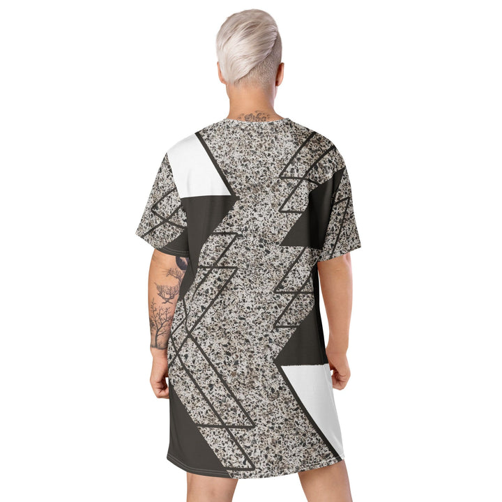 Womens Graphic T-shirt Dress Brown and White Triangular Colorblock - Womens