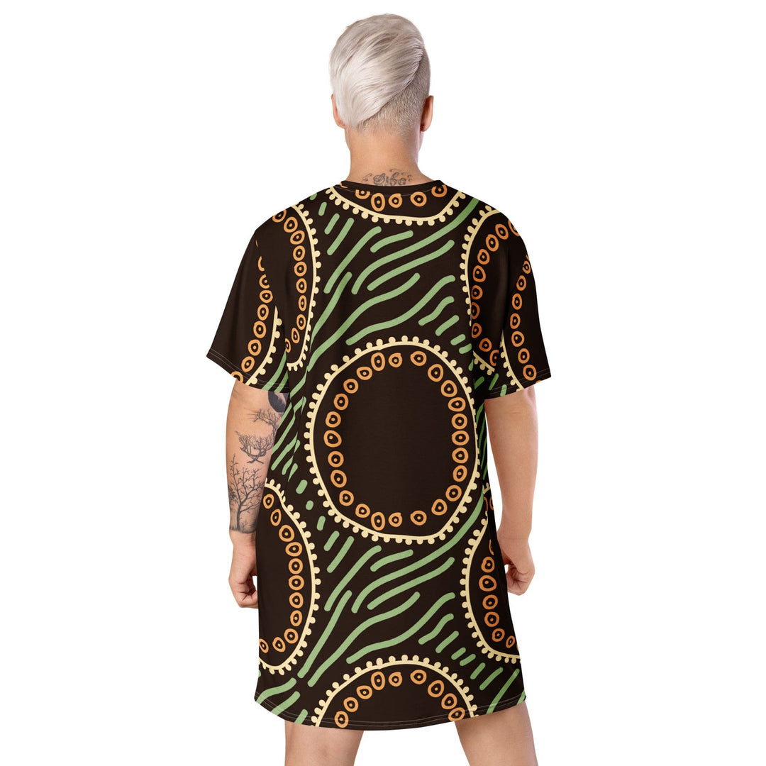 Womens Graphic T-shirt Dress Brown Green Geometric Lines - Womens | Dresses