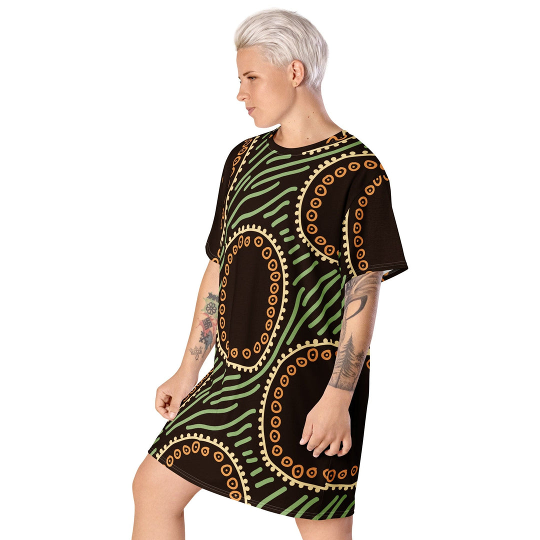 Womens Graphic T-shirt Dress Brown Green Geometric Lines - Womens | Dresses