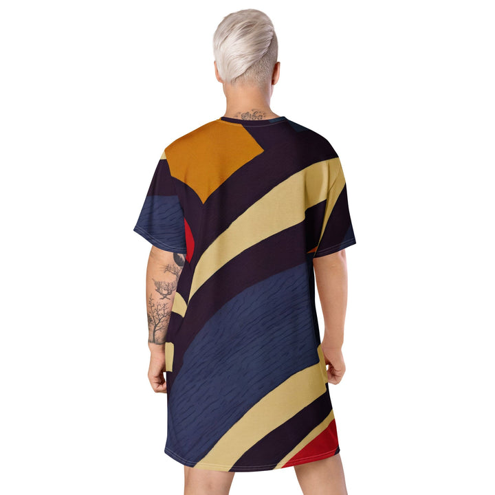 Womens Graphic T-shirt Dress Brown Red Blue Colorblock Lines - Womens | Dresses