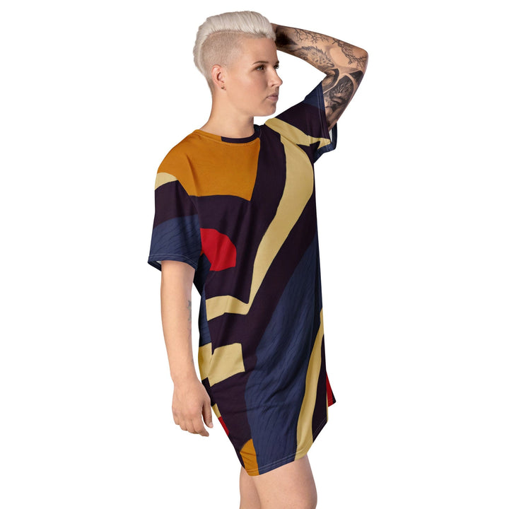 Womens Graphic T-shirt Dress Brown Red Blue Colorblock Lines - Womens | Dresses