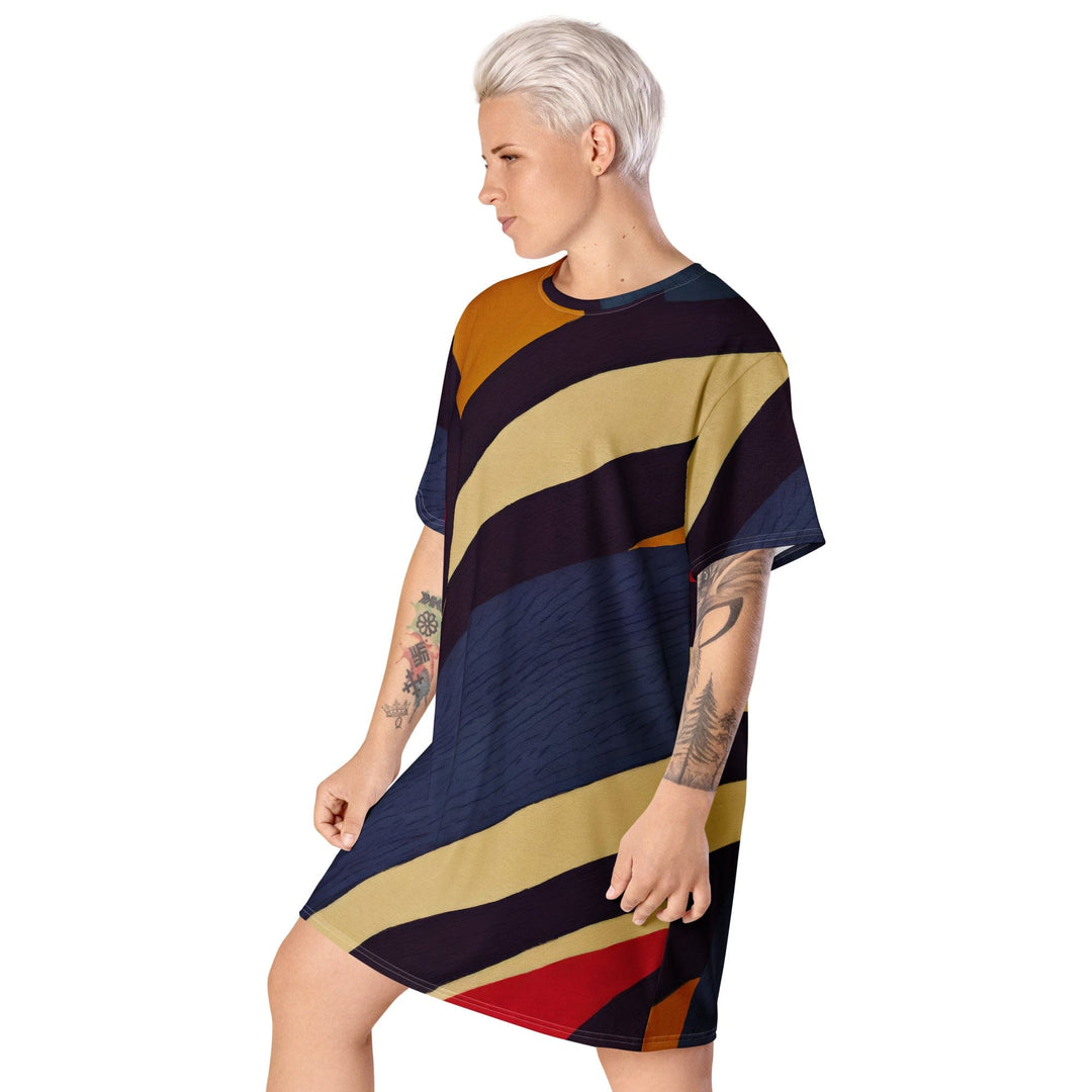 Womens Graphic T-shirt Dress Brown Red Blue Colorblock Lines - Womens | Dresses