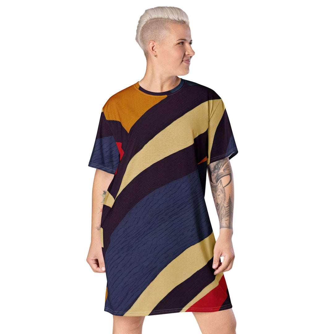 Womens Graphic T-shirt Dress Brown Red Blue Colorblock Lines - Womens | Dresses