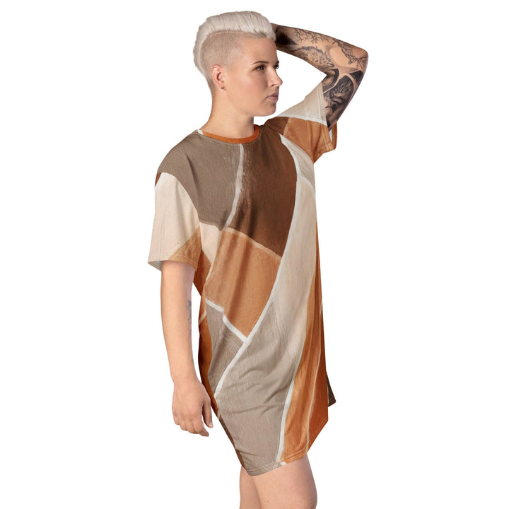 Womens Graphic T-shirt Dress Brown Rustic Watercolors Print - Womens | Dresses