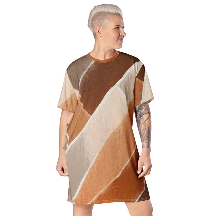 Womens Graphic T-shirt Dress Brown Rustic Watercolors Print - Womens | Dresses