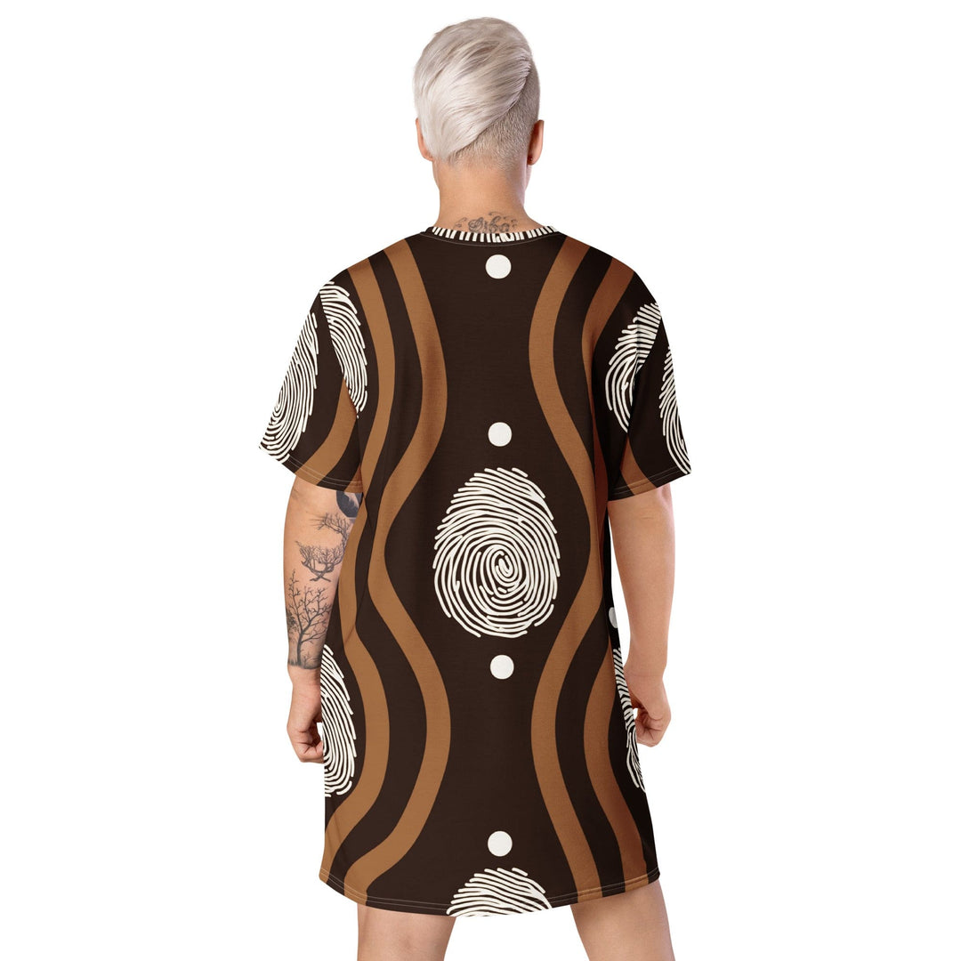 Womens Graphic T-shirt Dress Brown White Geometric Lines - Womens | Dresses