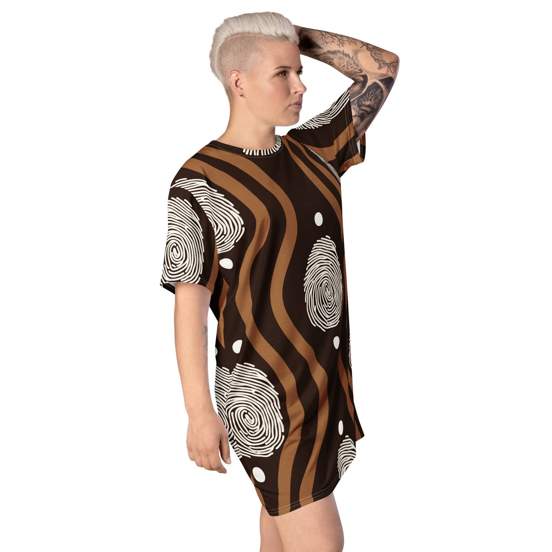 Womens Graphic T-shirt Dress Brown White Geometric Lines - Womens | Dresses