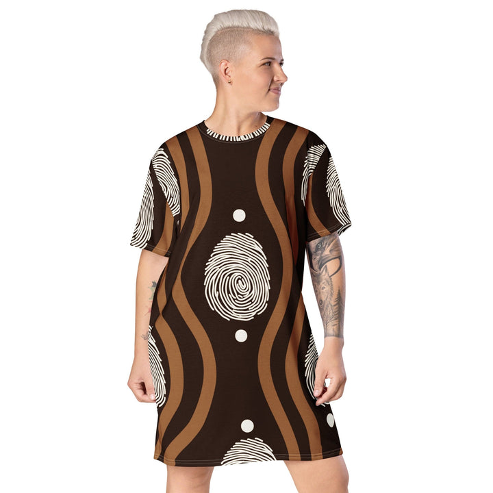 Womens Graphic T-shirt Dress Brown White Geometric Lines - Womens | Dresses